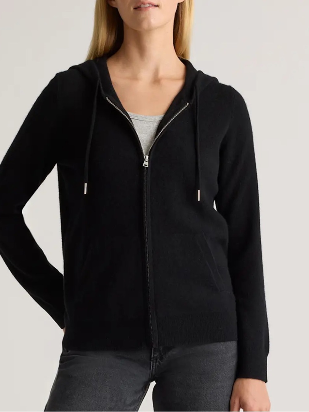 Quince Cashmere Full Zip Hoodie Black Small